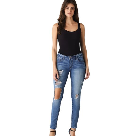 Jeans American Eagle DISTRESSED BLUE DENIM WOMEN'S WOMAN'S Size 0 Short - Picture 1 of 9